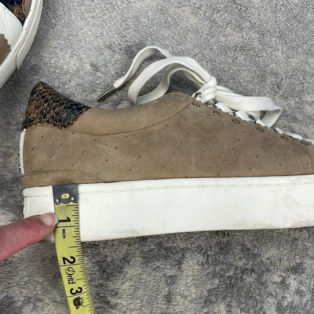 Joie Handan Camel Tan Suede Snakeskin Toe Platform Sneaker Sz 39